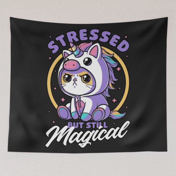 Item preview, Stressed But Still Magical Cute Unicorn Cat designed and sold by INKRebelGraphic.