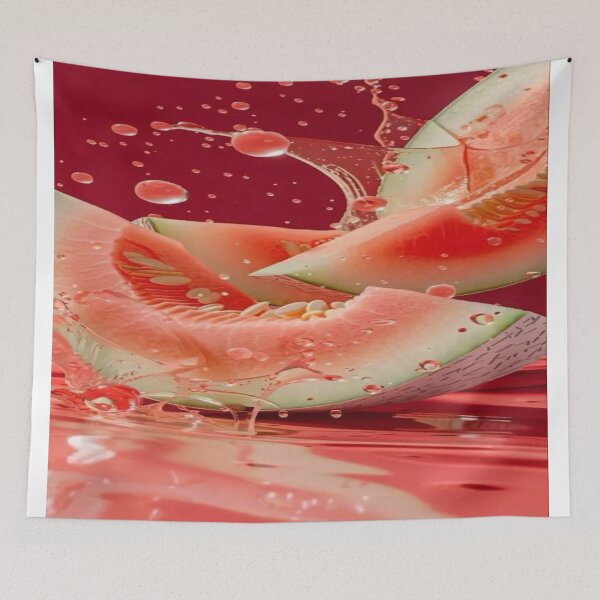 Item preview, The Ultimate Freshness Explosion, Fresh Watermelon Splash - Juicy 3D Slices on a Red Background designed and sold by RAYBIL.