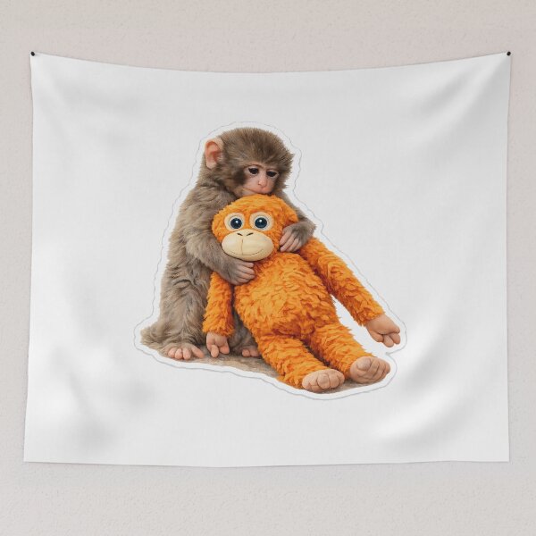 Item preview, Cute Monkey Hugging Plush Toy Sticker | Emotional Animal Art | Punch Monkey Inspired designed and sold by TheAllInStore.