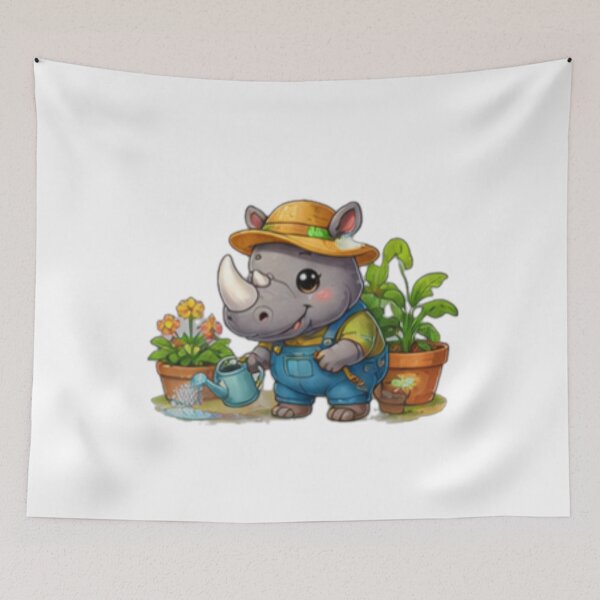 Item preview, Cute Little Rhino Gardener designed and sold by DailyDoodlesBySumbul.