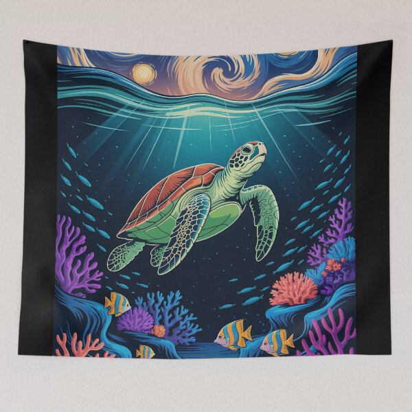 Item preview, Starry Night Sea Turtle – Coral Reef Beneath the Stars v1 designed and sold by DBWStudios.