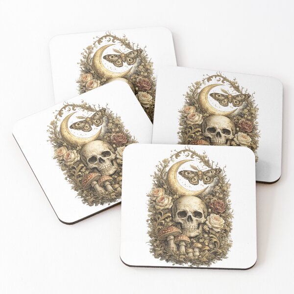Item preview, Gothic Skull, Moth and Moon – Dark Botanical Illustration designed and sold by SP319.