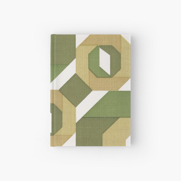 Vintage Wallpaper Pattern Green Tan Octagon Geometric Hardcover Journal