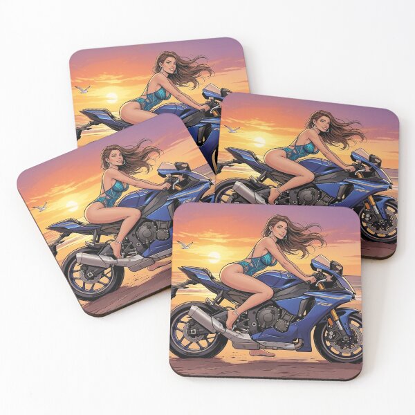 Item preview, Beautiful woman on a sports motorcycle on the beach designed and sold by javierparra.