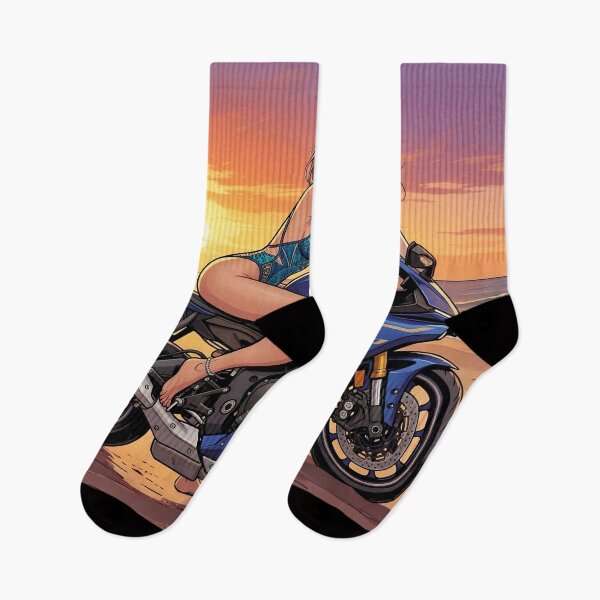 Item preview, Beautiful woman on a sports motorcycle on the beach designed and sold by javierparra.