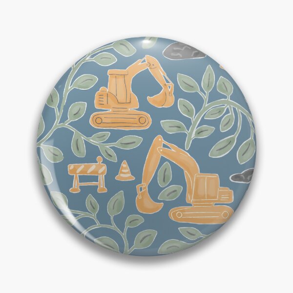 Item preview, Construction Trucks Pattern with Botanical Leaves Hand Painted Dusty Blue designed and sold by MaddaMom.