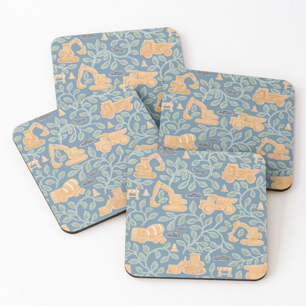 Item preview, Construction Trucks Pattern with Botanical Leaves Hand Painted Dusty Blue designed and sold by MaddaMom.