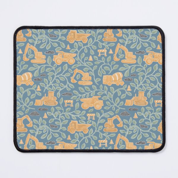 Item preview, Construction Trucks Pattern with Botanical Leaves Hand Painted Dusty Blue designed and sold by MaddaMom.