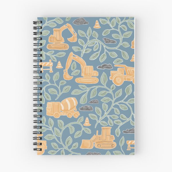 Item preview, Construction Trucks Pattern with Botanical Leaves Hand Painted Dusty Blue designed and sold by MaddaMom.