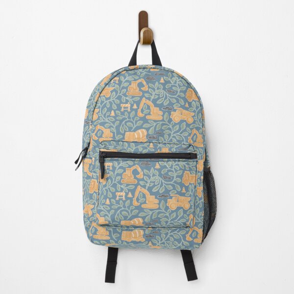 Item preview, Construction Trucks Pattern with Botanical Leaves Hand Painted Dusty Blue designed and sold by MaddaMom.