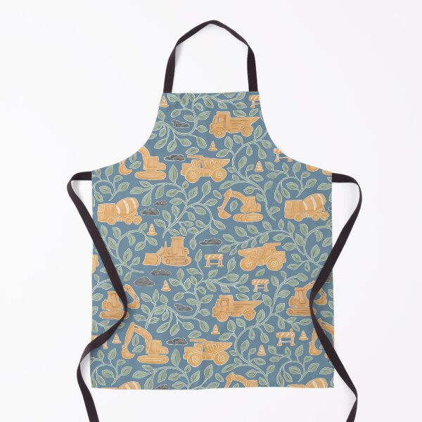 Item preview, Construction Trucks Pattern with Botanical Leaves Hand Painted Dusty Blue designed and sold by MaddaMom.