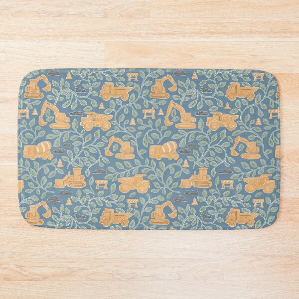 Item preview, Construction Trucks Pattern with Botanical Leaves Hand Painted Dusty Blue designed and sold by MaddaMom.