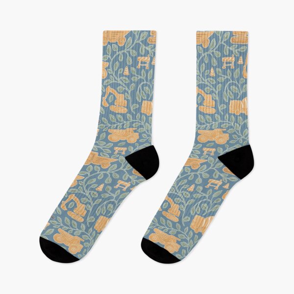 Item preview, Construction Trucks Pattern with Botanical Leaves Hand Painted Dusty Blue designed and sold by MaddaMom.