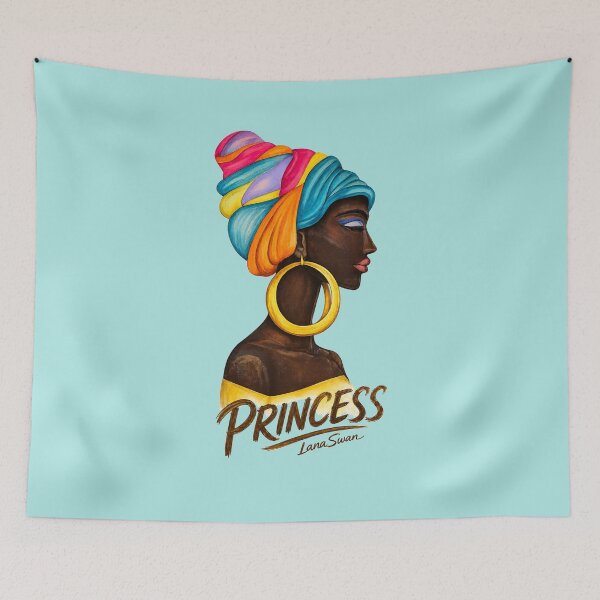 Item preview, PRINCESS | Black Woman Portrait | Blue Background | Lana Swan designed and sold by BlueberrySwan.