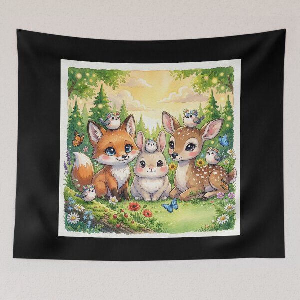 Item preview, Cute Woodland Friends – Fox, Bunny & Deer Fantasy Forest Illustration | Kawaii Nature Animal Art designed and sold by DervoTeck2767.