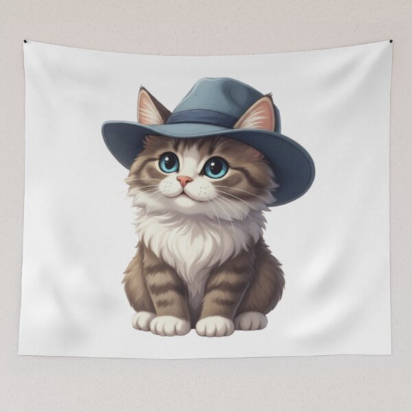 Item preview, Cute Cat Wearing Blue Fedora Hat designed and sold by PrintforDesign.