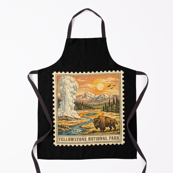 Item preview, Yellowstone National Park Vintage Postage Stamp | Old Faithful Geyser & Bison Retro Travel Art designed and sold by Youngkev-arts.
