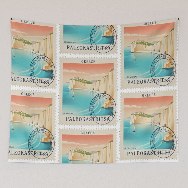 Item preview, Paleokastritsa Corfu Turquoise Bays Cliff Stamp Sticker designed and sold by stickercuffs.