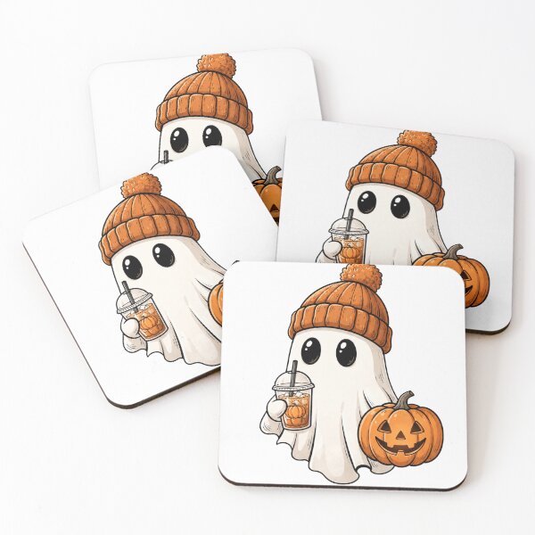 Item preview, Cute Ghost with Pumpkin and Drink designed and sold by pintartipuduran.