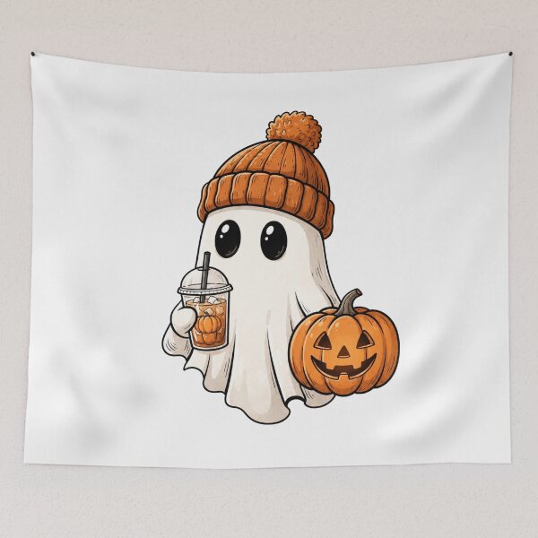 Item preview, Cute Ghost with Pumpkin and Drink designed and sold by pintartipuduran.