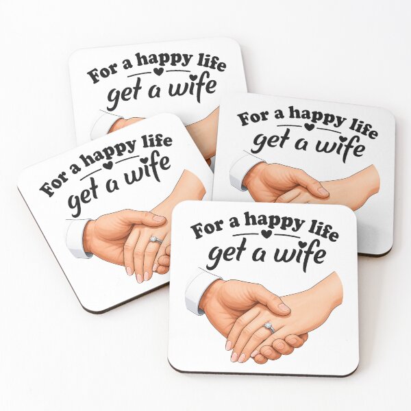 Item preview, For a Happy Life Get a Wife – Romantic Marriage & Love Quote Illustration designed and sold by WordPlayStudio.