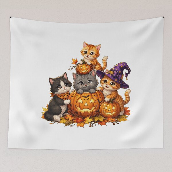 Item preview, Playful Halloween Kittens with Pumpkins designed and sold by pintartipuduran.
