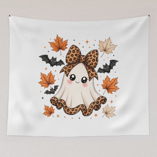 Item preview, Cute Ghost with Leopard Bow designed and sold by pintartipuduran.