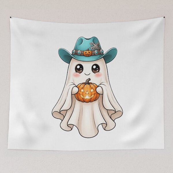 Item preview, Ghost with Cowboy Hat and Pumpkin designed and sold by pintartipuduran.