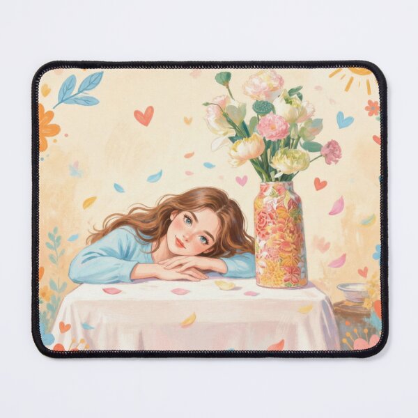 Item preview, Whimsical Floral Girl at Table – Colorful Cottagecore Wall Art designed and sold by Elite Wall Art.