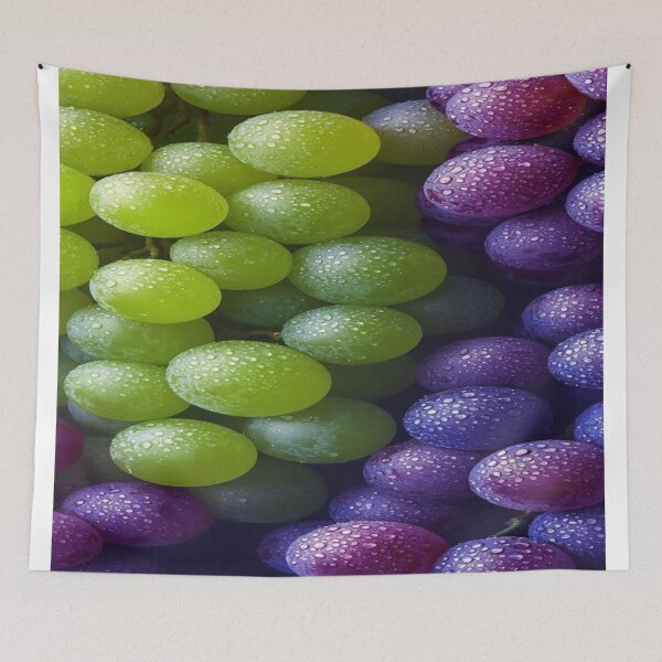 Item preview, The Pearly Freshness of Golden Bunches, Fresh Grapes & Dewdrops - Green and Purple Bunches Macro designed and sold by RAYBIL.