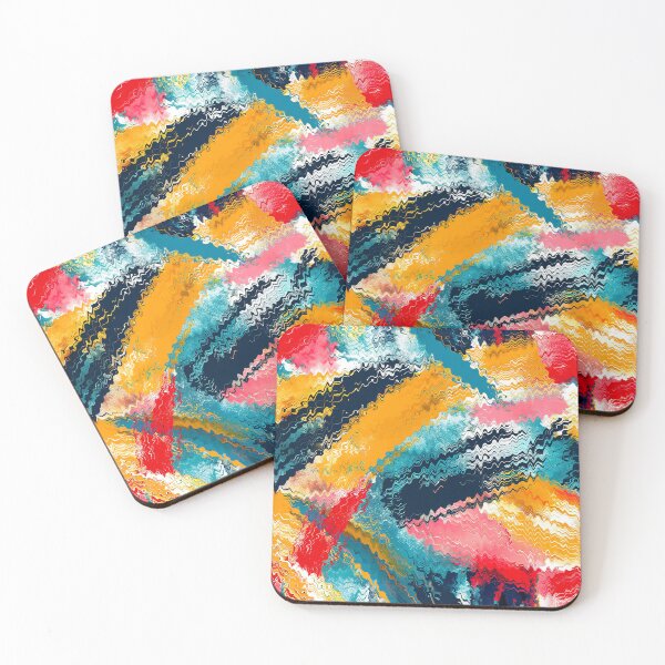 Item preview, Aqua, Yellow, And Pink Wavy Edges Abstract Art  designed and sold by DEC02.