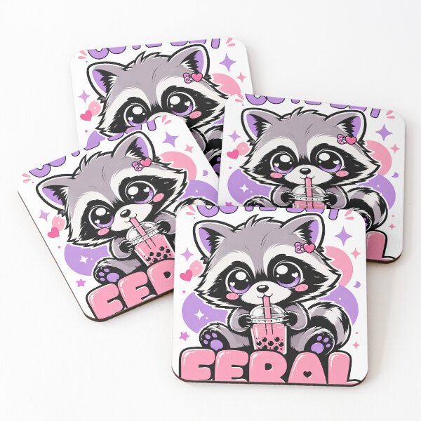 Item preview, Cute But Feral — Kawaii Raccoon Boba Tea & Pastel Trash Panda Meme designed and sold by BumbleBloom7.