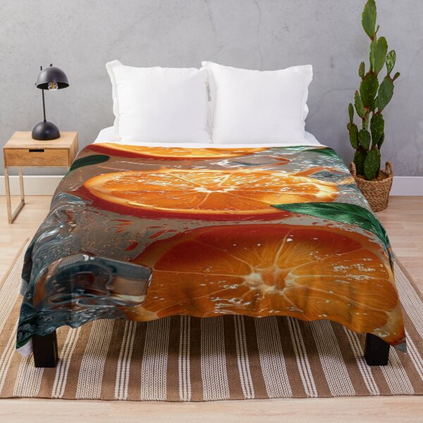 Aperçu de l'œuvre L'Instant Glacé de l'Été Parfait , Tranches d'Orange Glacées & Glaçons - Design Rafraîchissant Estival avec Feuilles Vertes créée et vendue par RAYBIL.