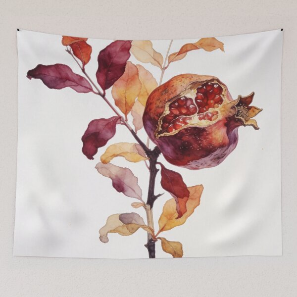 Item preview, Rustic Dried Pomegranate Branch Watercolor - Warm Burgundy Autumn Botanical Wall Art designed and sold by sana designer.