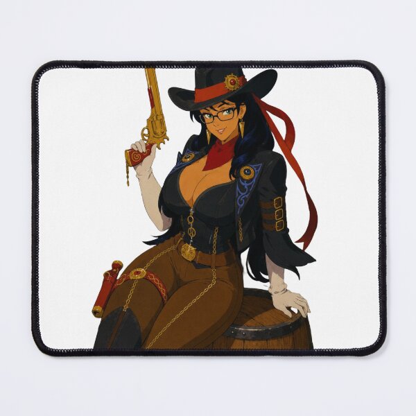 Item preview, Steampunk Cowgirl Pin-Up | Original Anime Inspired Western Illustration designed and sold by Hollow Moon Studios..