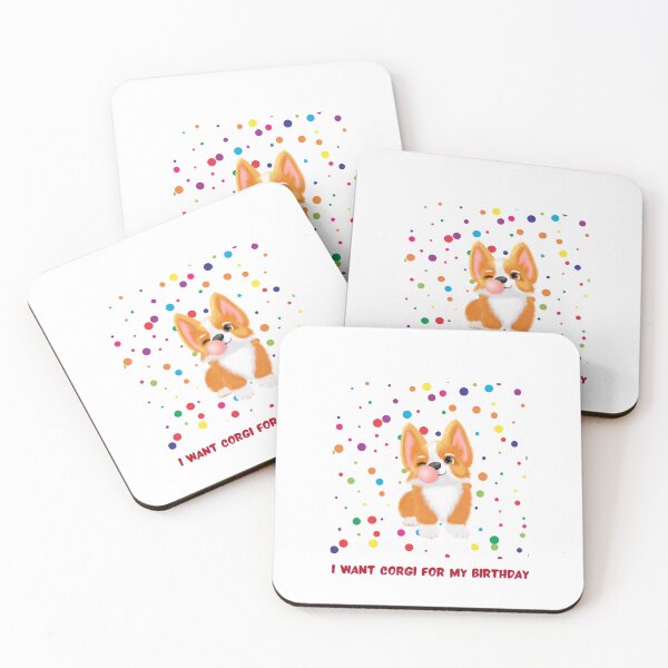 Item preview, I Want Corgi for My Birthday.  Corgi Blowing Bubblegum Covered in Confetti.  designed and sold by ShrimpAndGrits.