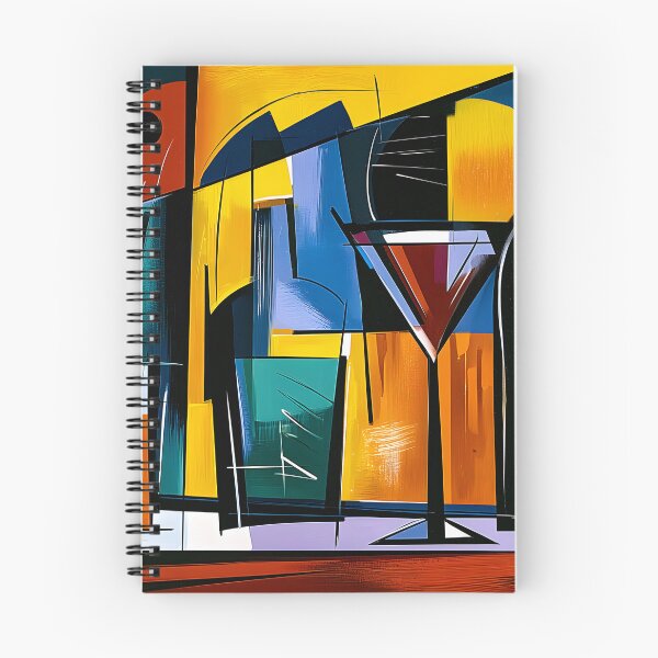 Item preview, Abstract Cocktail Lounge with Colorful Glasses Bottles and Bold Geometric Modern Bar Wall Art designed and sold by OlfactoART Studio.