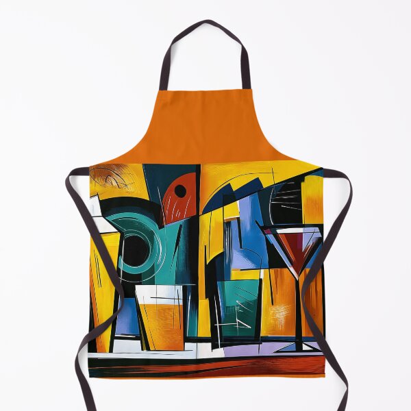 Item preview, Abstract Cocktail Lounge with Colorful Glasses Bottles and Bold Geometric Modern Bar Wall Art designed and sold by OlfactoART Studio.