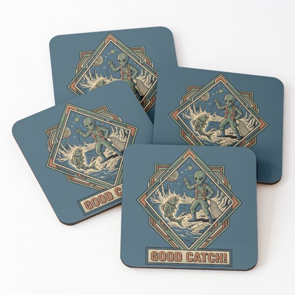 Item preview, Alien Fisherman Catching Robotic Space Fish Retro Graphic designed and sold by DuckOddity.