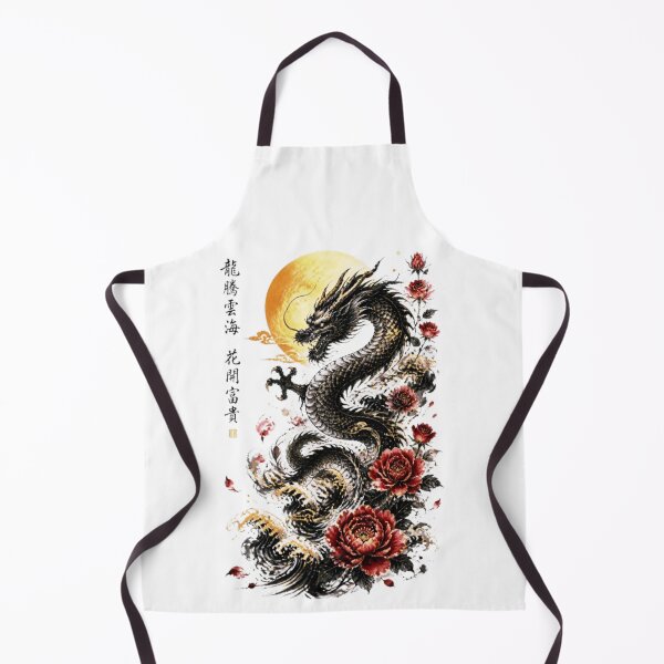 Item preview, Black and Gold Chinese Dragon with Red Peonies | Golden Moon Sumi-e Art designed and sold by Natalia-Vlad.
