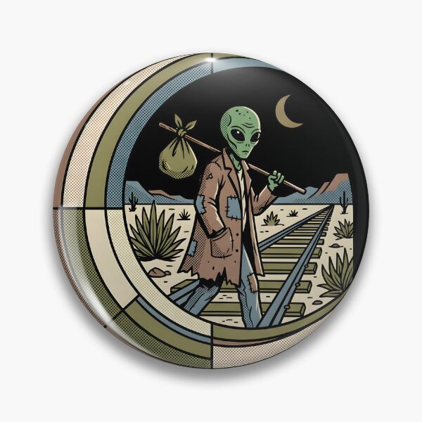 Item preview, Alien Wanderlust Traveler Walking on Tracks Retro Graphic designed and sold by DuckOddity.