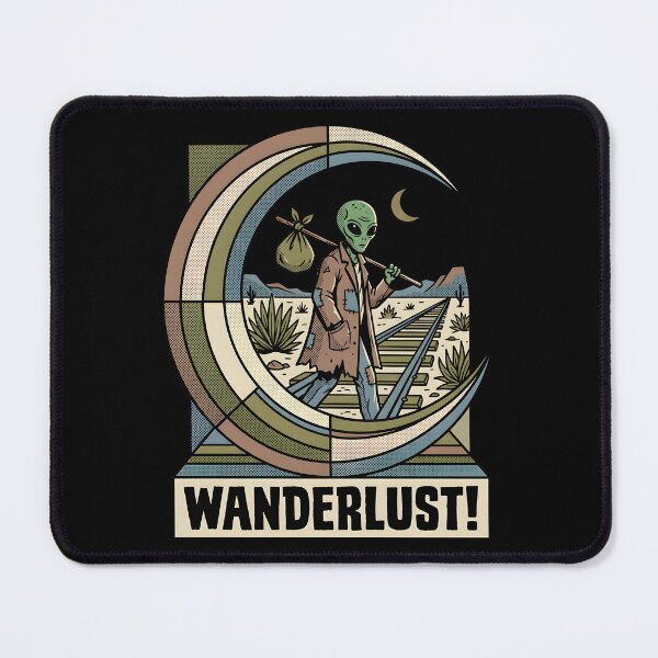 Item preview, Alien Wanderlust Traveler Walking on Tracks Retro Graphic designed and sold by DuckOddity.