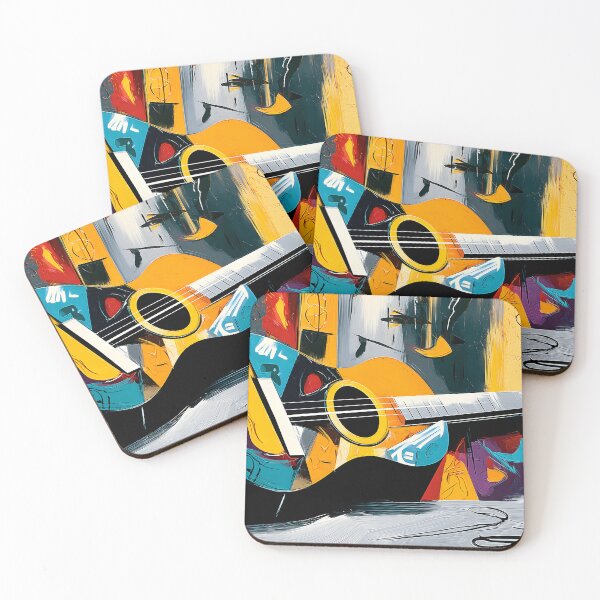 Item preview, Colorful Abstract Guitar Resting in Bold Geometric Style for Contemporary Music Inspired Wall Art designed and sold by OlfactoART Studio.