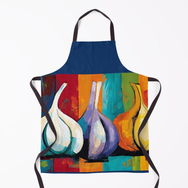 Item preview, Vibrant Garlic Trio with Expressive Colors and Abstract Contemporary Kitchen Still Life Wall Art designed and sold by OlfactoART Studio.