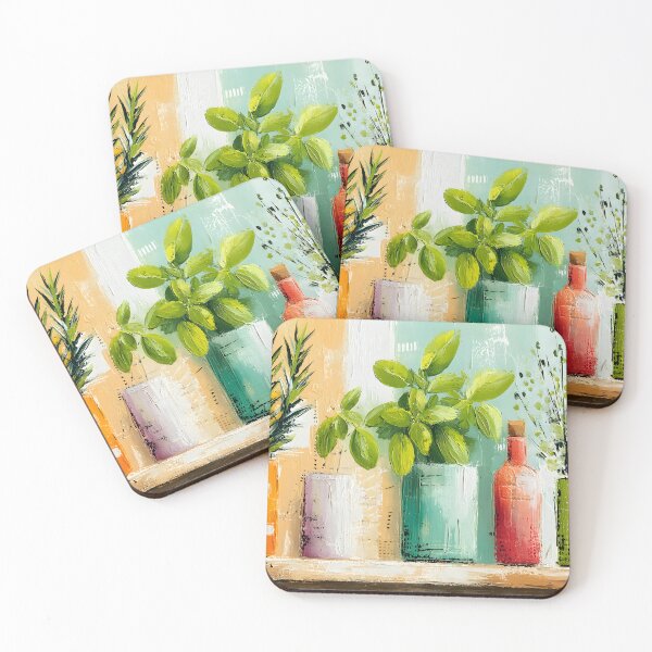 Item preview, Artful Collection of Lush Potted Plants in Colorful Vases with Modern Botanical Wall Decor designed and sold by OlfactoART Studio.
