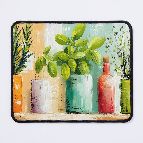 Item preview, Artful Collection of Lush Potted Plants in Colorful Vases with Modern Botanical Wall Decor designed and sold by OlfactoART Studio.