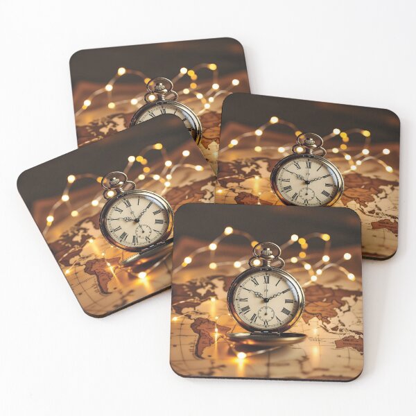 Item preview, Vintage Gold Pocket Watch on Sepia World Map 2 designed and sold by Lucia Amaris Art.