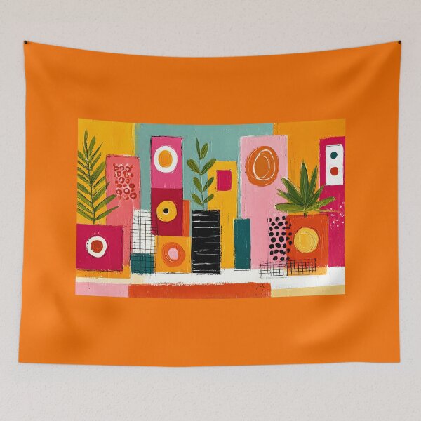 Item preview, Geometric Garden Escape with Vibrant Plants and Bold Abstract Contemporary Botanical Wall Art designed and sold by OlfactoART Studio.