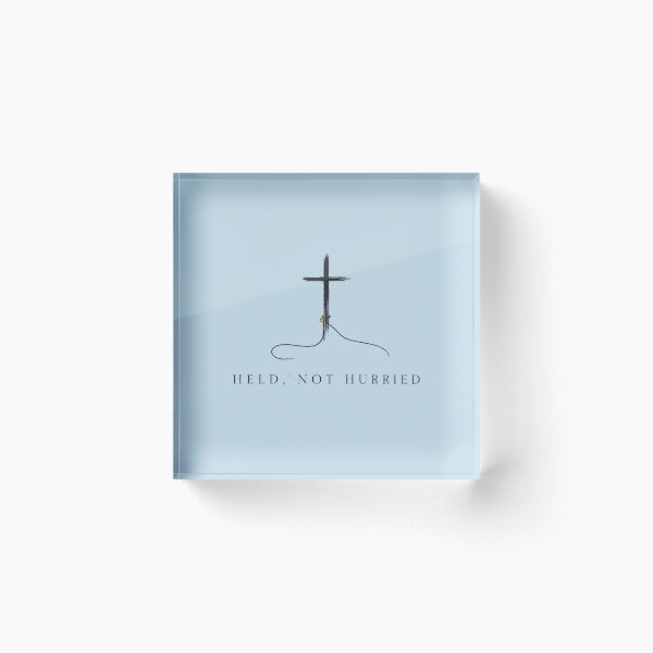 Artikelvorschau, Minimalistisches Kreuz-Shirt „Held Not Hurried“ für christliche Frauen entworfen und verkauft von POD DYNASTY | Original Print On Demand T-Shirt Graphics.