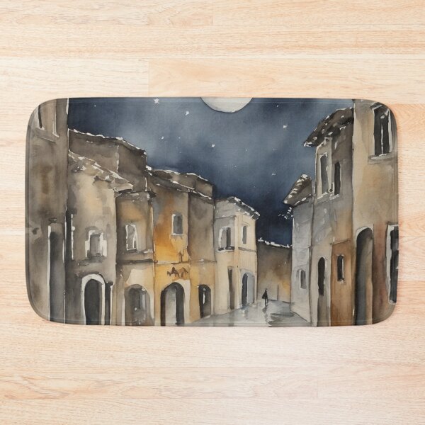 Item preview, Old Italy Street at Night Watercolor Rainy Landscape Moonlit Art designed and sold by UmSkelig834.
